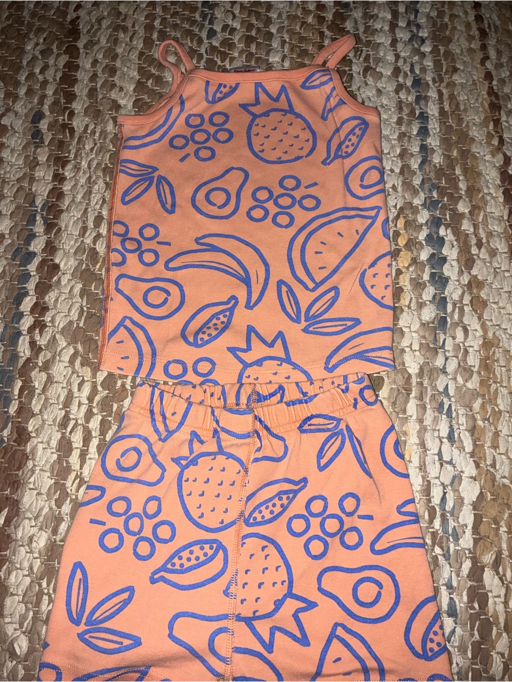 Hanna Andersson Orange with Blue Fruit Print Tank & Shorts Pajama Set